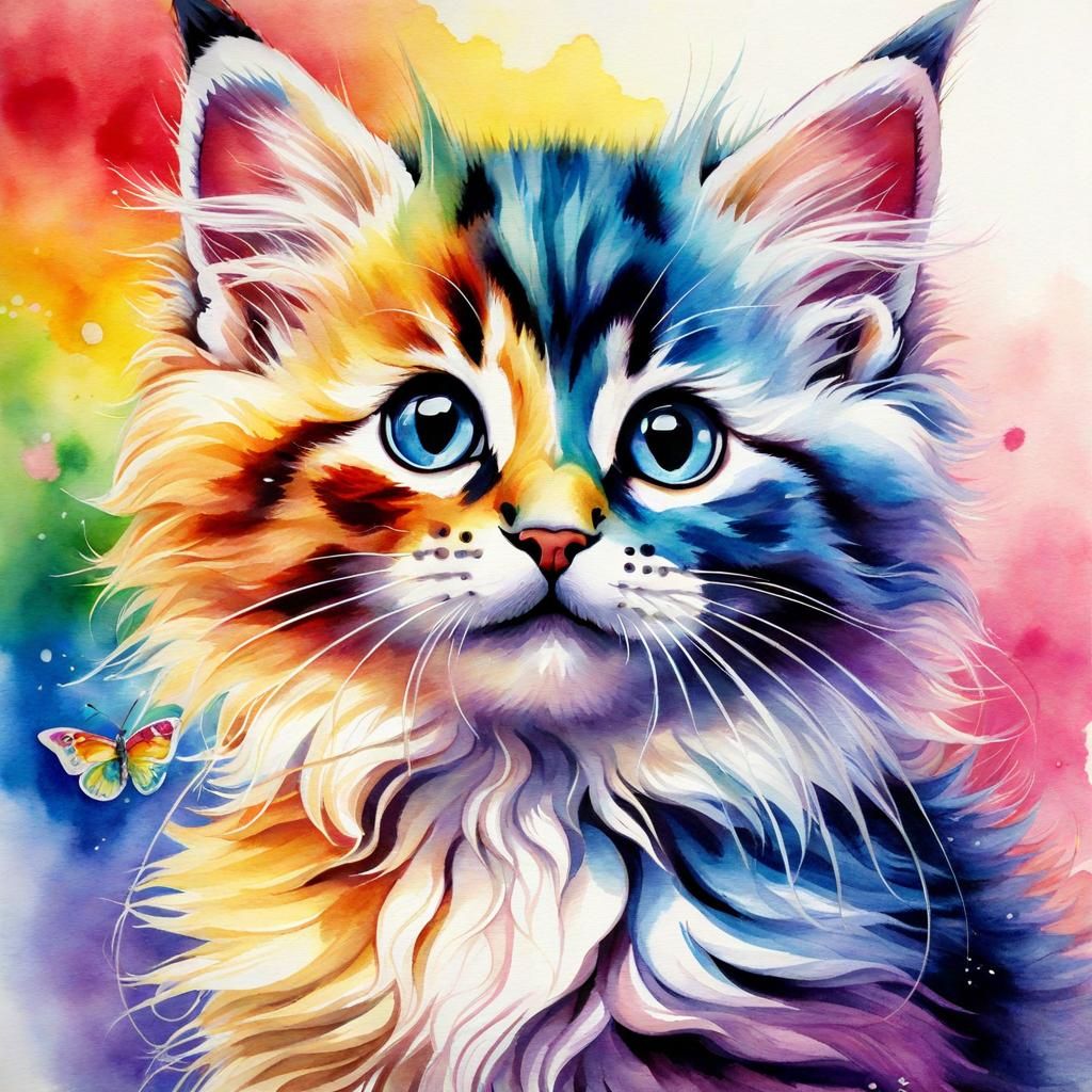 Watercolor Rainbow Kitten~*~ - AI Generated Artwork - NightCafe Creator