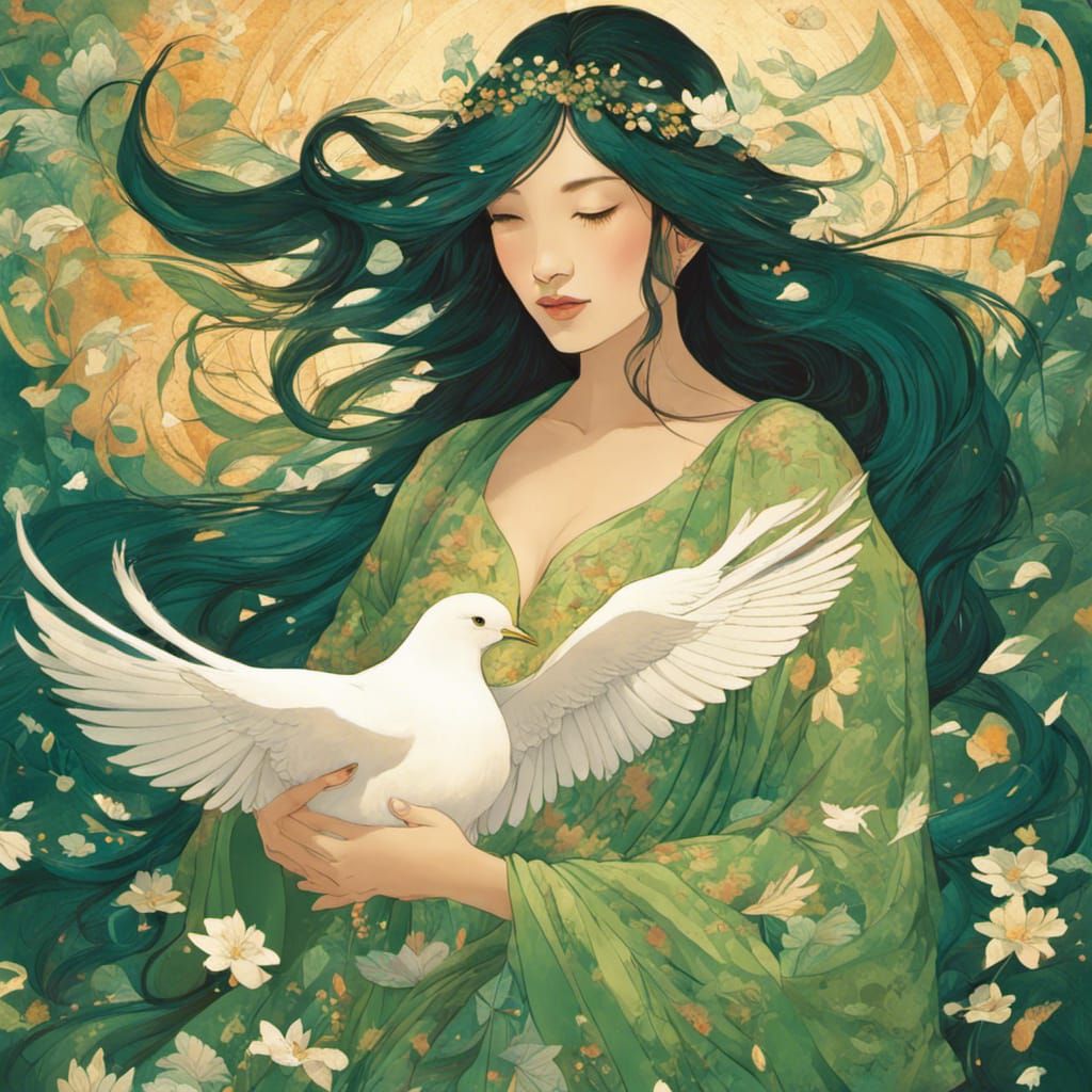 Young Mother Earth holding a Peace Dove  by @Marjon
