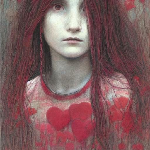 Woman with Heart in Pre-Raphaelite Style