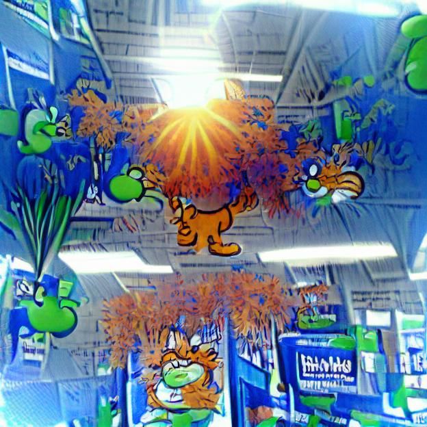 garfield in blinding sunlight green leaves in walmart blue s...