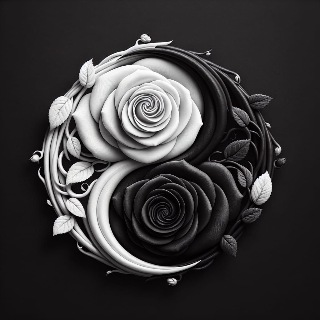 A Black and white rose, yin yang