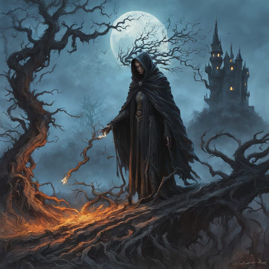 Sorceress Amidst Nightmarish Ruins