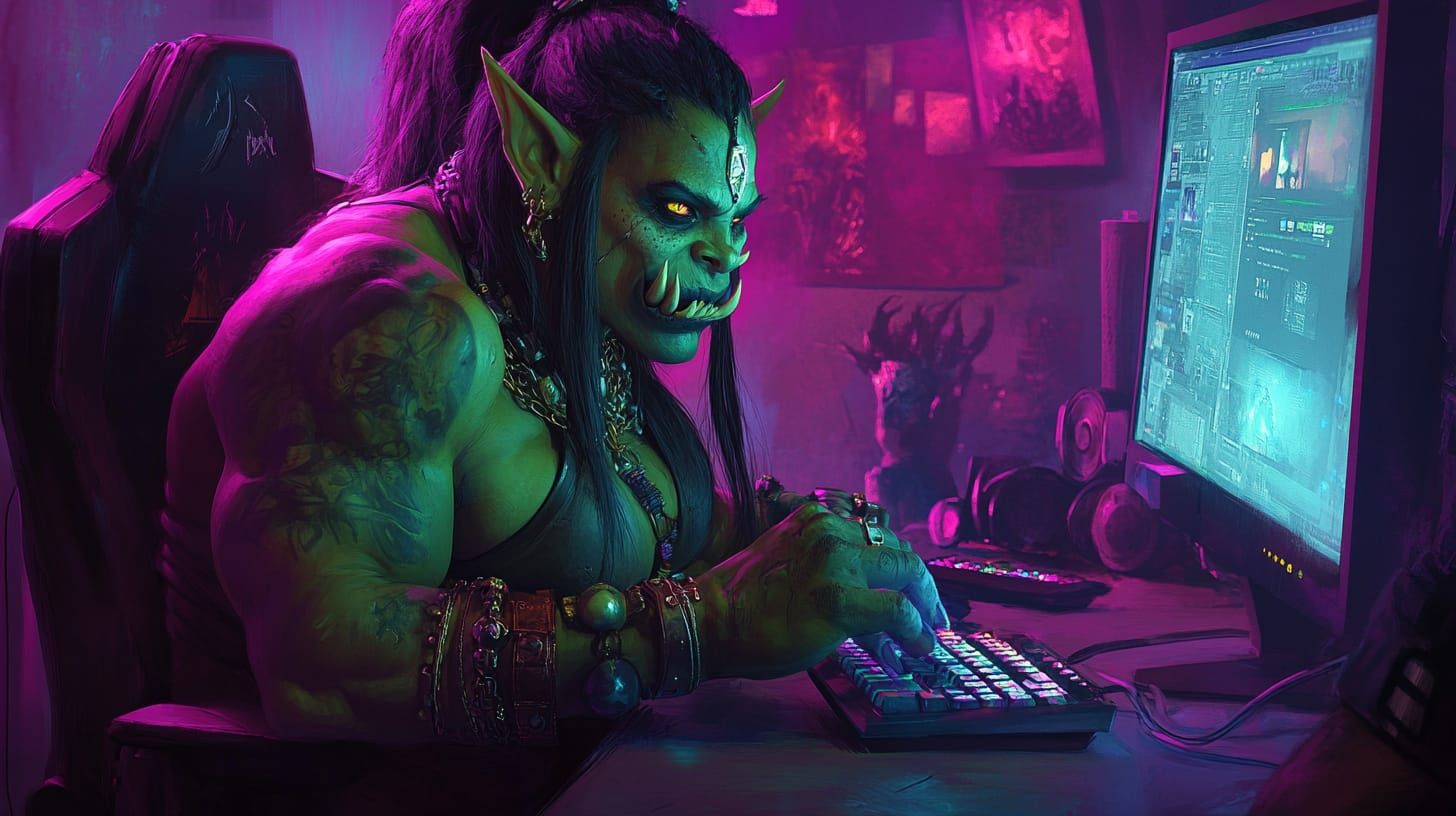 Orc Woman using a computer