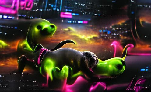 Alien puppy detailed matte painting galactic glowing neon
