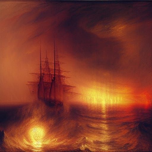 Thunderstorm at sea, tall ship, lightening and thunder, Will...
