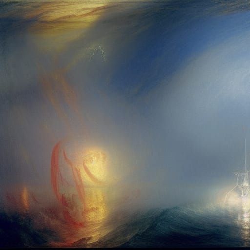 Thunderstorm at sea, tall ship, lightening and thunder, Will...