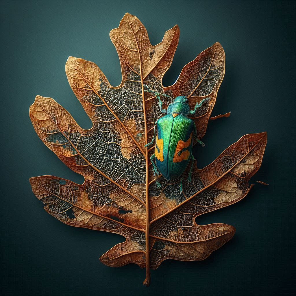 Beetle on a skeleton leaf