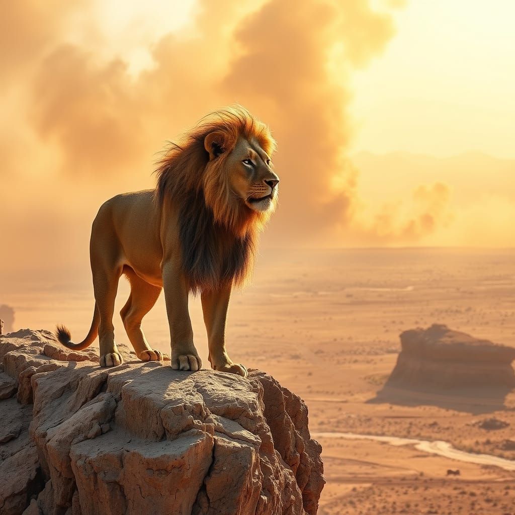 Majestic Lion in Desert Landscape