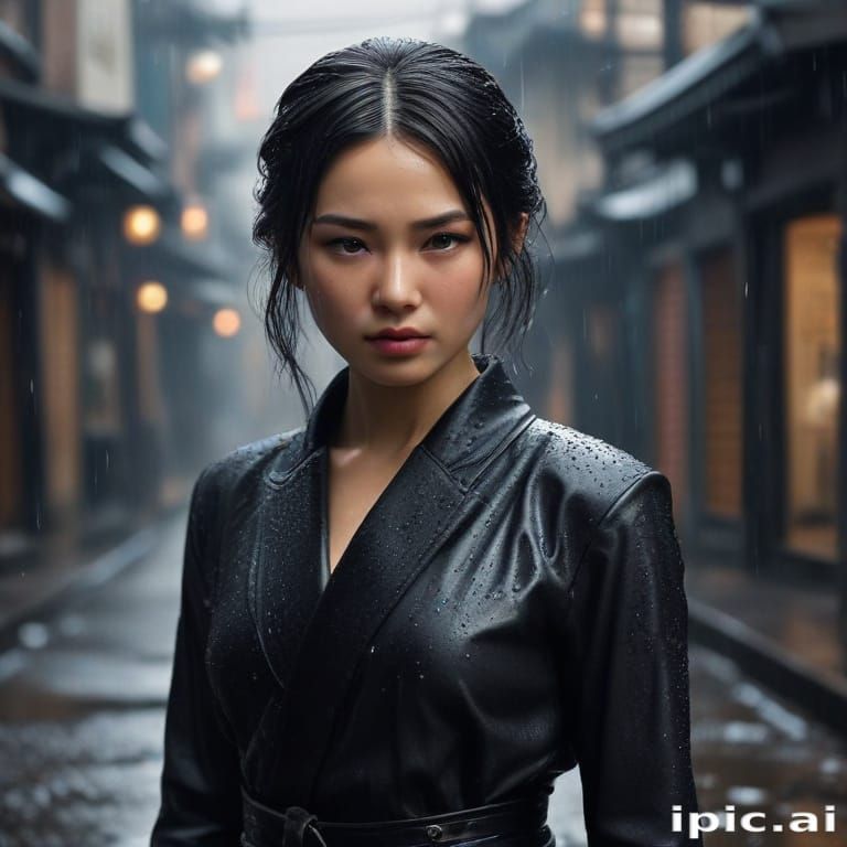 Female japanese assassin in a leather outfit, scene developm...