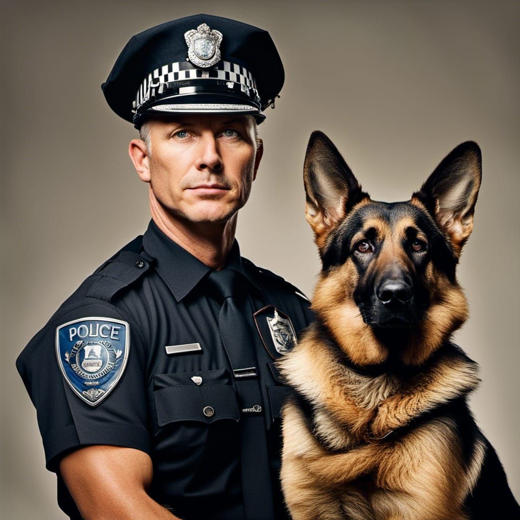 A Police Officer With A German Shepherd Police Dog AI Generated a-police-officer-with-a-german-shepherd-police-dog-ai-generated
