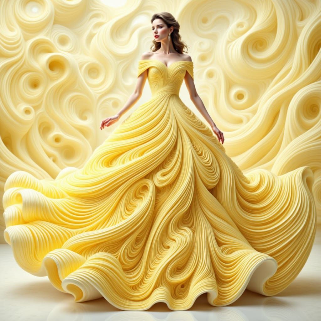 A beautiful <lora:Beautiful Gowns:1.0> buttercream yellow Southern ball gown