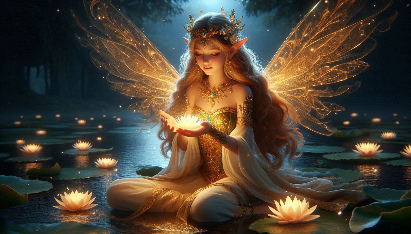 A beautiful elf with glowing lotus