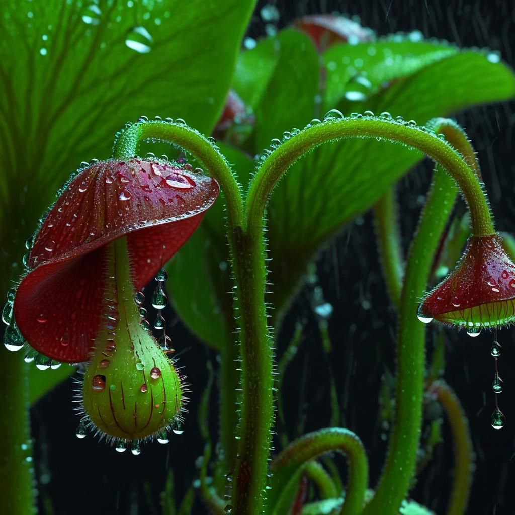 A carniverous plant with dew drops  by @photon