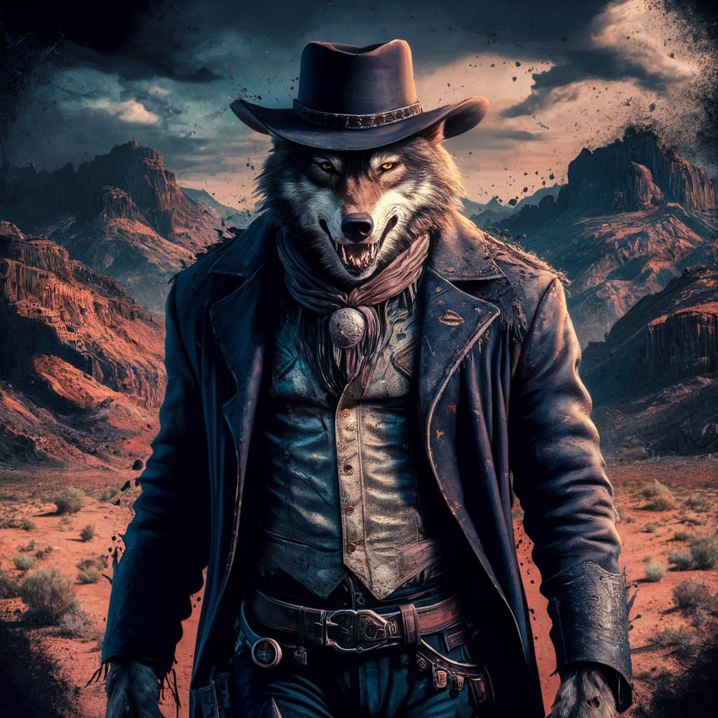Villain poster of a wolf cowboy 