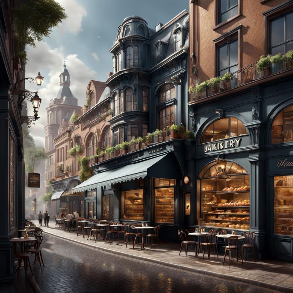 Epic Architectural Cafe Scene in Photorealistic Style