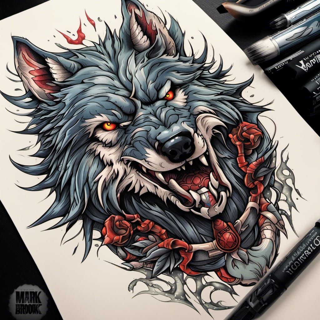 Canvas Print wolf head tattoo vector - PIXERS.US
