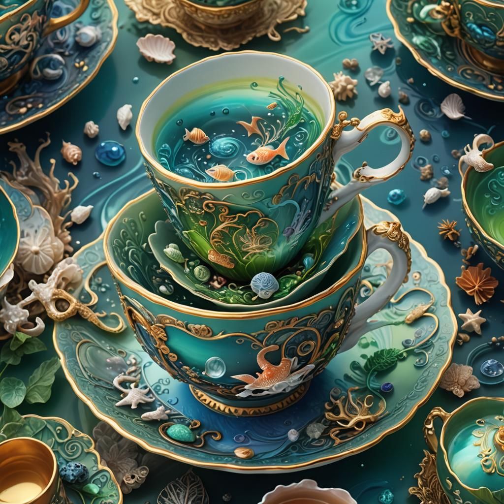 Sea in Teacup: Hyper-Realistic Fantasy Still Life