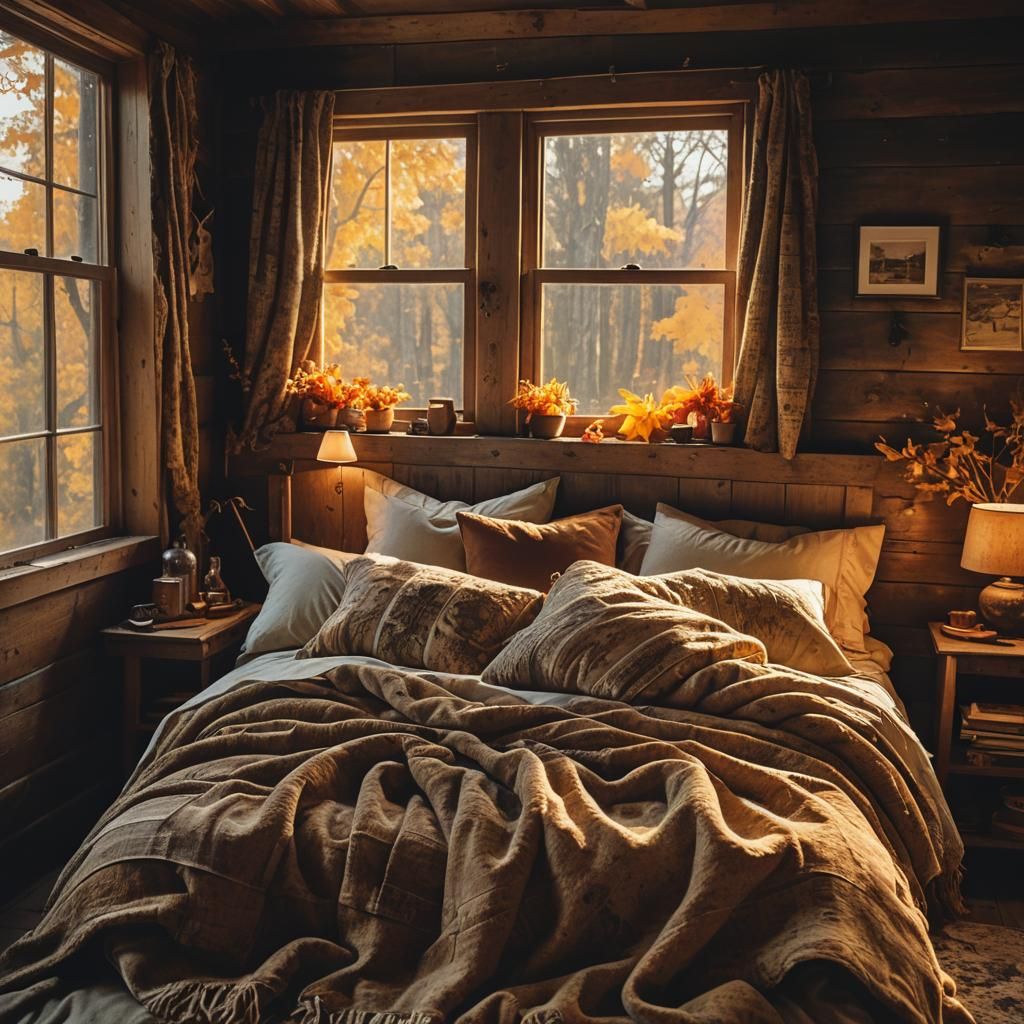 Cozy Autumn Bedroom in Golden Light