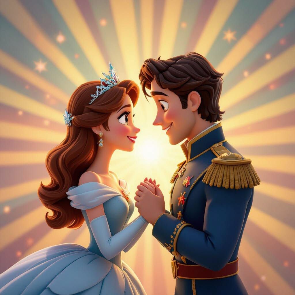 most of the Disney princesses running in a forest away from a tall giant taller than the trees made of electronic devices  - Start Image 1