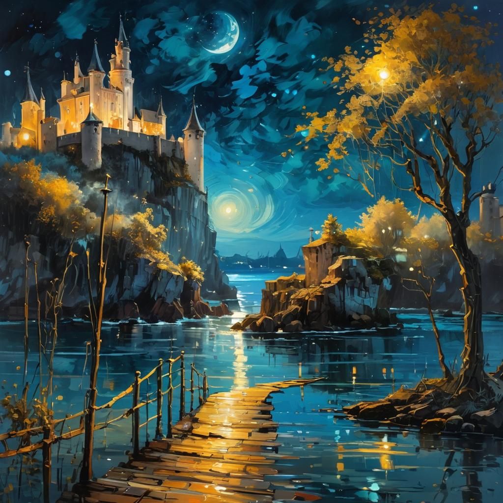 A castle in moonlight starscape  by @Marty