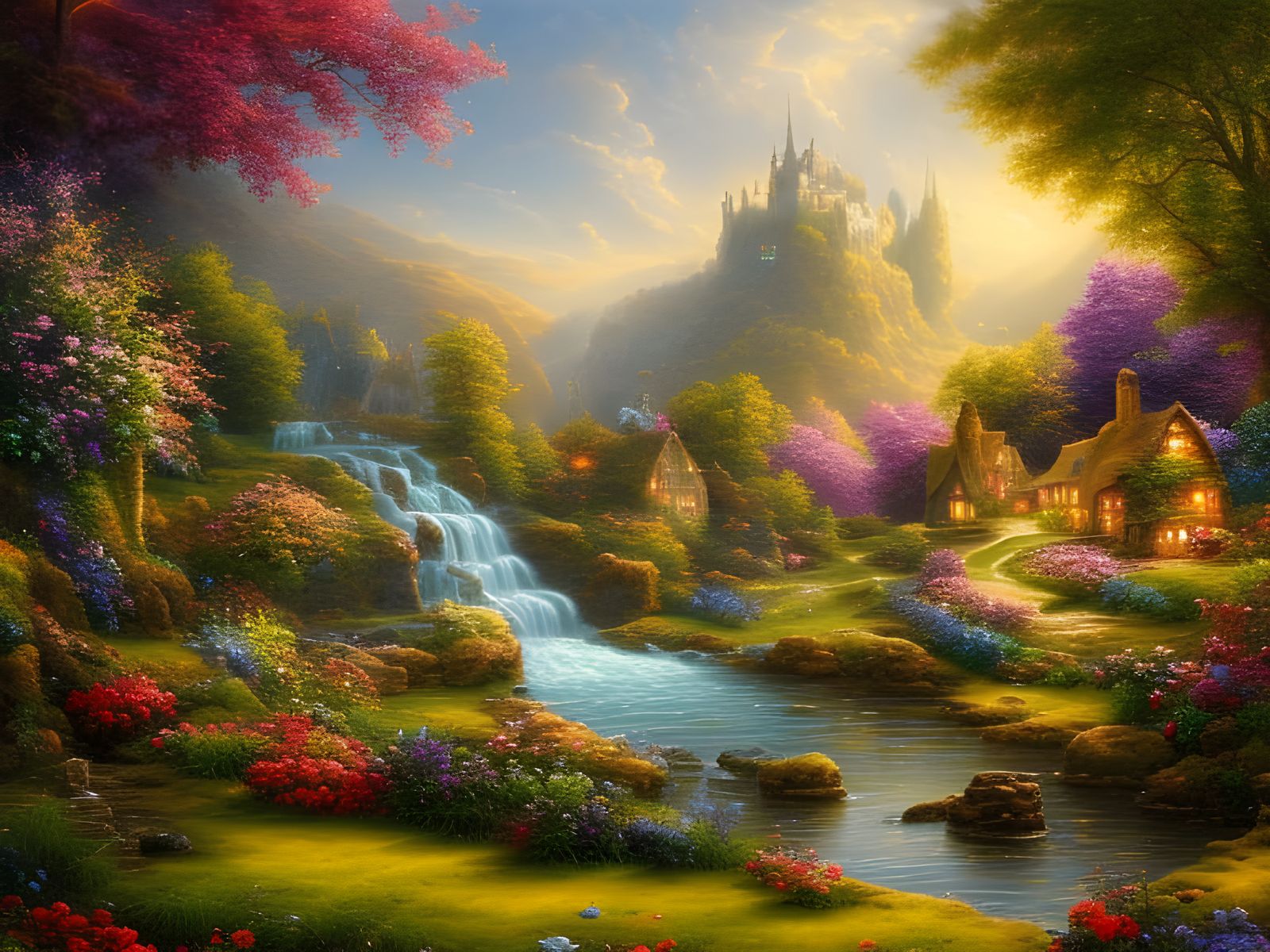 106-Hyper-detailed English Tudor Cottage with Waterfalls - 2...
