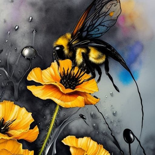 Bumblebee on poppies