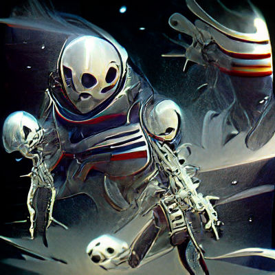 Scary skeleton astronaut in space concept art