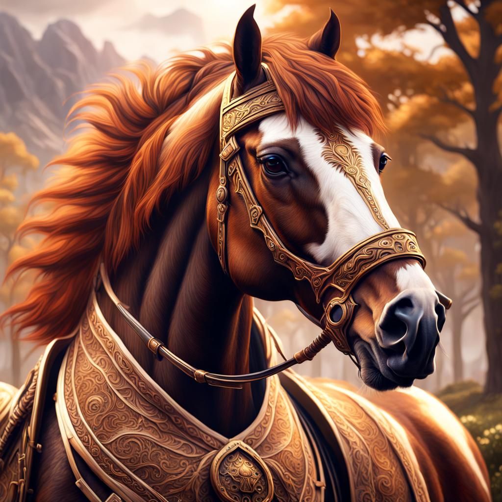 A Thoroughbred horse, hazel brown fur.