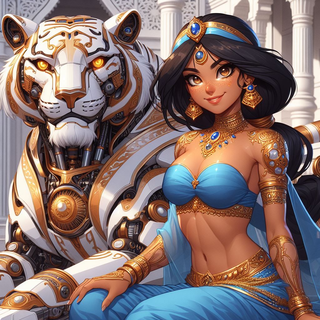 Princess Jasmine and her Cyborg Pet Tiger - AI Generated Artwork ...