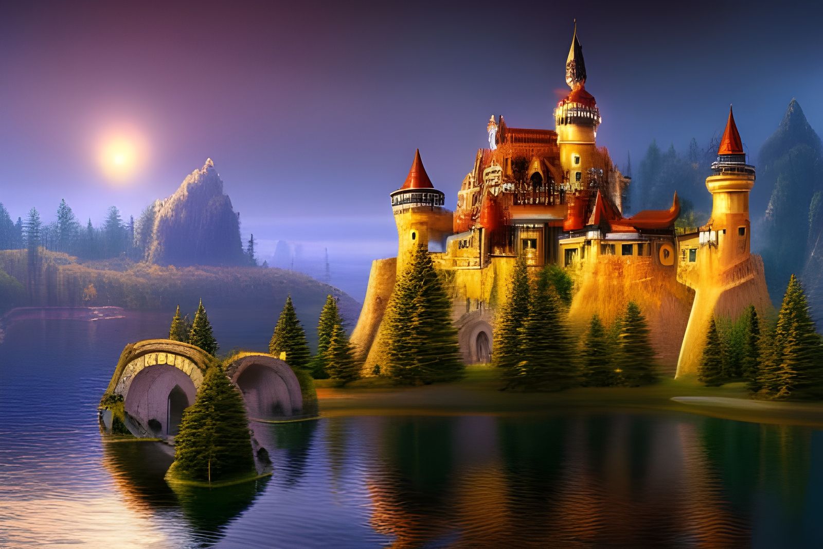 Beautiful Majestic CASTLE on lake edge - 1320 - AI Generated Artwork ...