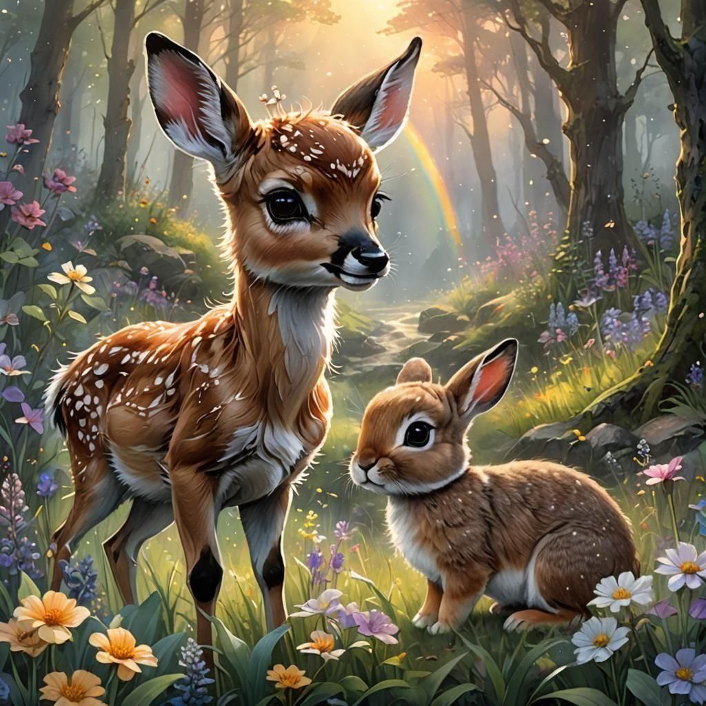 Bambi and Thumper Storybook Illustration  by @Daleone