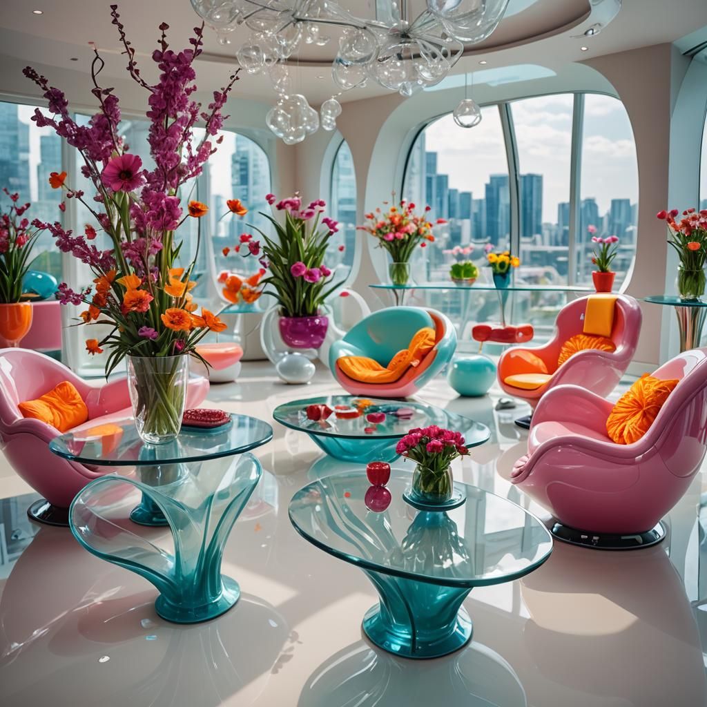 Futuristic Modern Living Room with Pop Colors