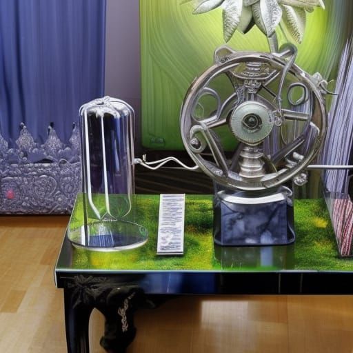 An Antique Sewing Machine on a Glass Table AI Generated Artwork