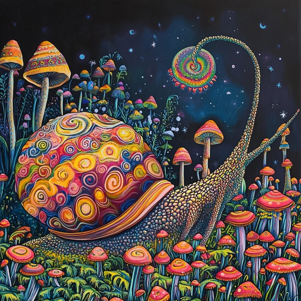 Psychedelic Snail & magic mushrooms