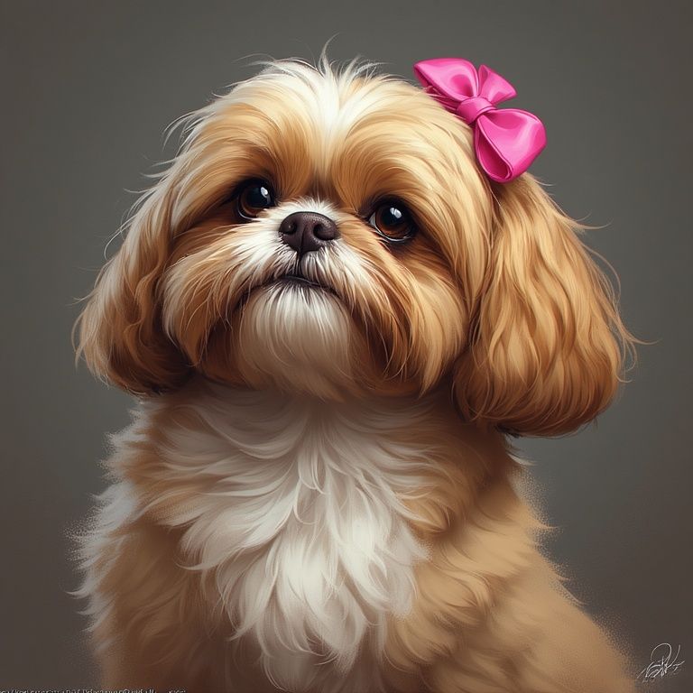 Shih Tzu Dog with a Pink Bow