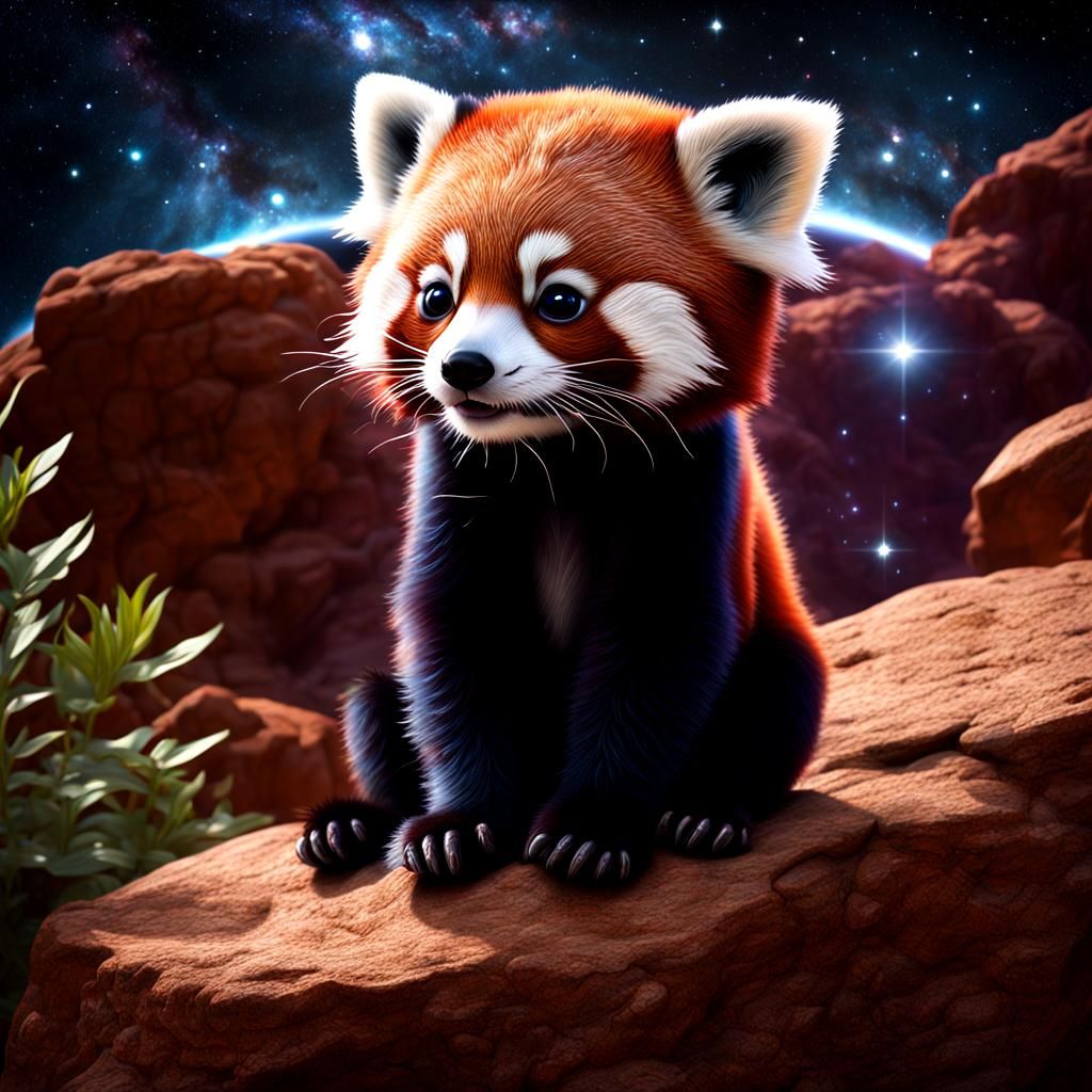 Dreamy Chibi Red Panda Nebula in Fractal Cosmos