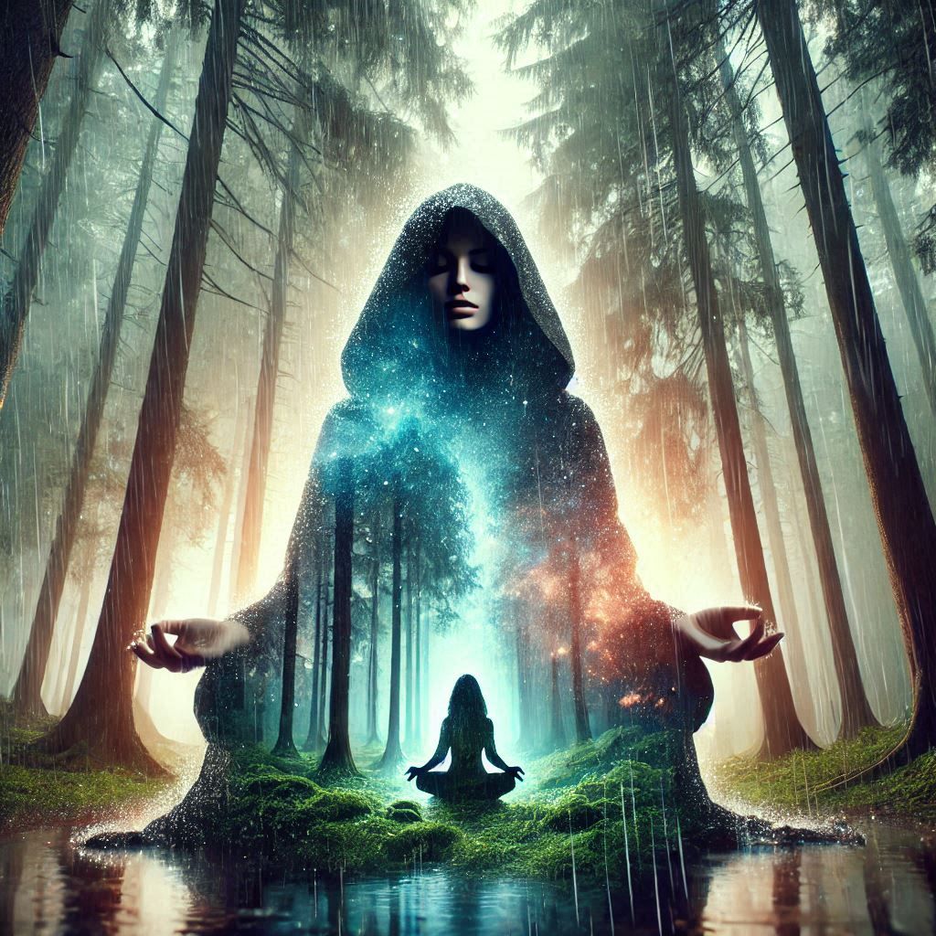 double exposure beautiful fantasy DALL-E 3 portrait landscape..