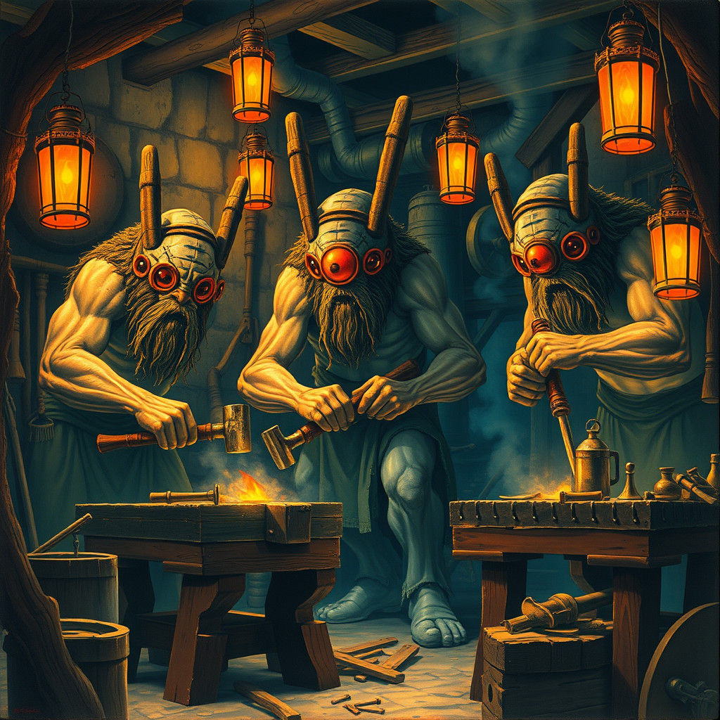 Cyclops Workshop at Olympus, in Frazetta Style