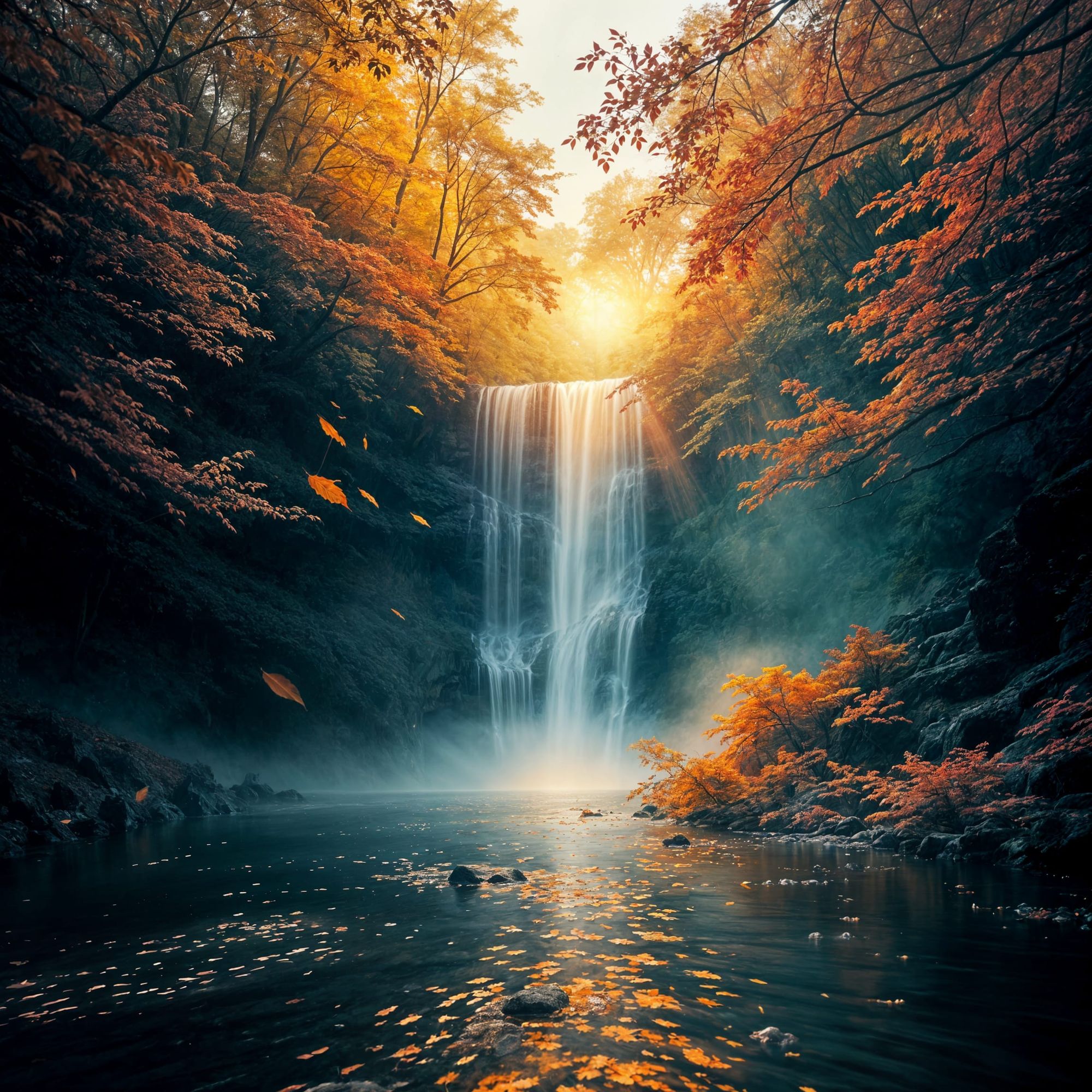 Rainbow waterfall in the Fall