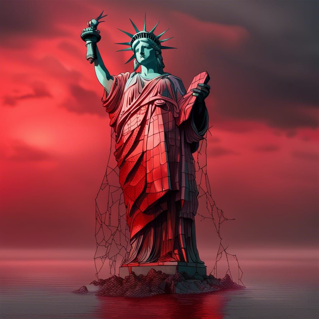 Broken Statue of Liberty, now a post apocalyptic landmark 04 AI