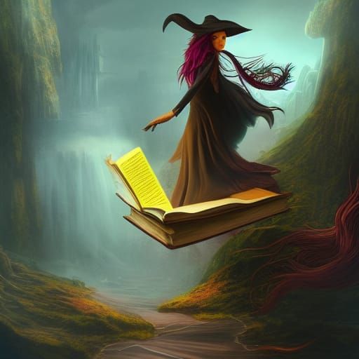 Witch Floating on a Book