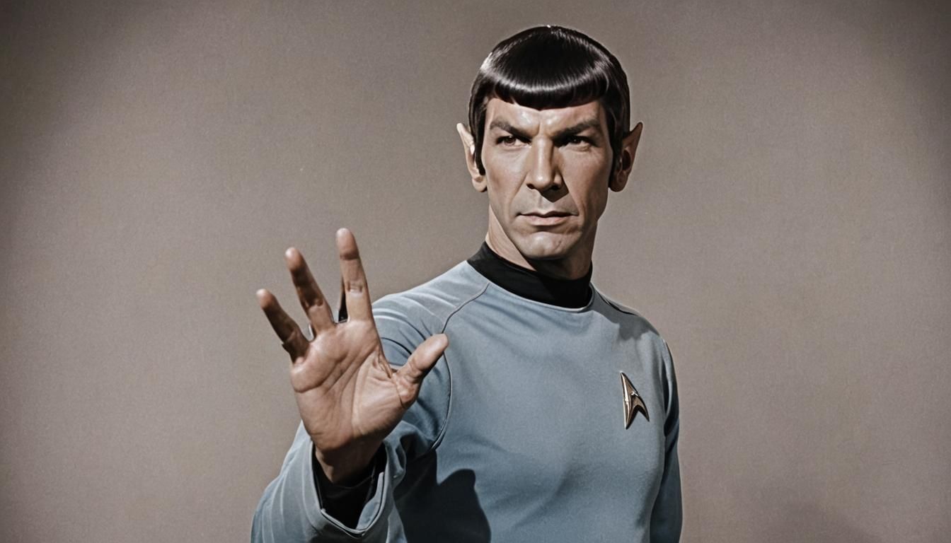 Spock from star trek with 6 fingers greets vulcanian sign - AI ...