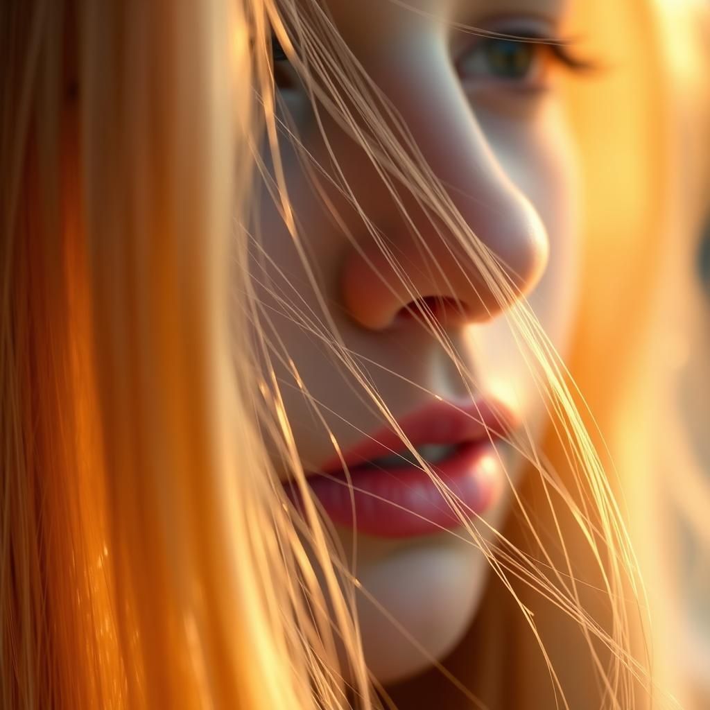Extreme close up. Girl with strawberry blonde hair. Sunlight on hair.  by @RJself
