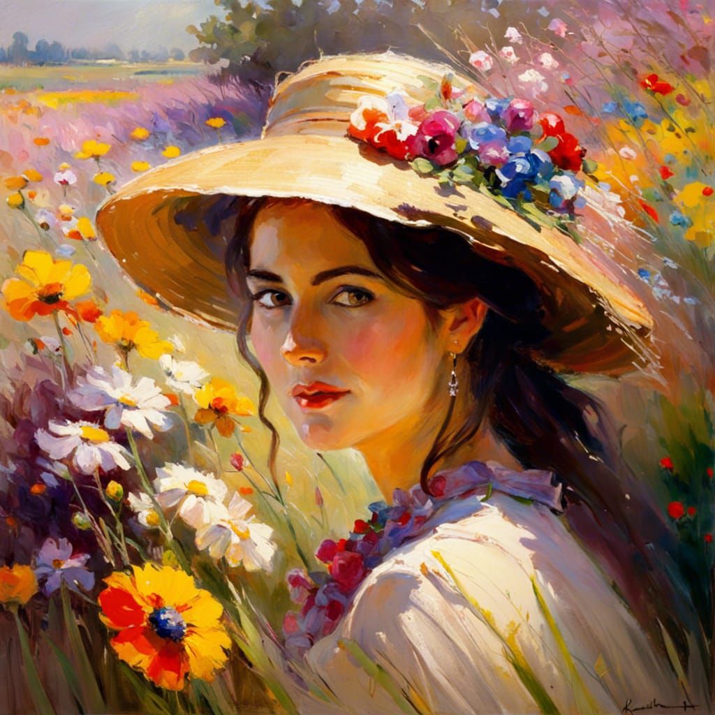 Woman in a colorful flowers field  by @avionesplateados 