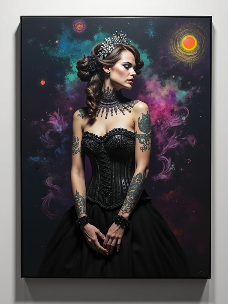 Holographic Vaporwave Glitch (HEAVY Digital Painting, Glitchcore, mirrored, overlay, altered, composite Solar Eclipse Iridescent Black Silk...