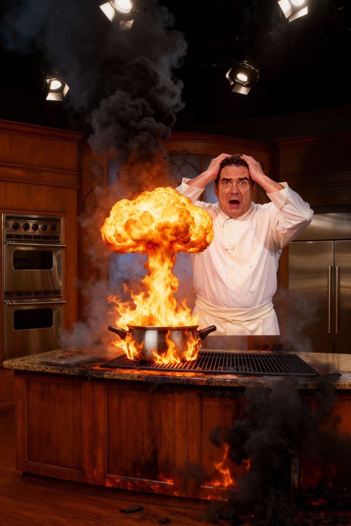 change the style of production lights overhead, enhance the lighting across the top of the image 