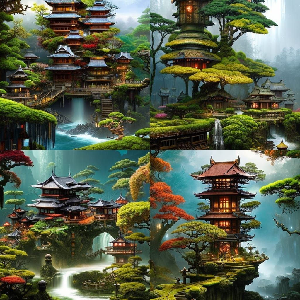 Clockpunk Japanese Onsen Village | @Bubbakillmaster - AI Generated Artwork  - NightCafe Creator