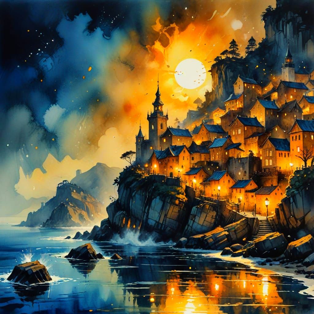 Cliff and moon  by @Alyona