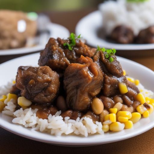 a plate of very detailed southern oxtails with beans and rice and a