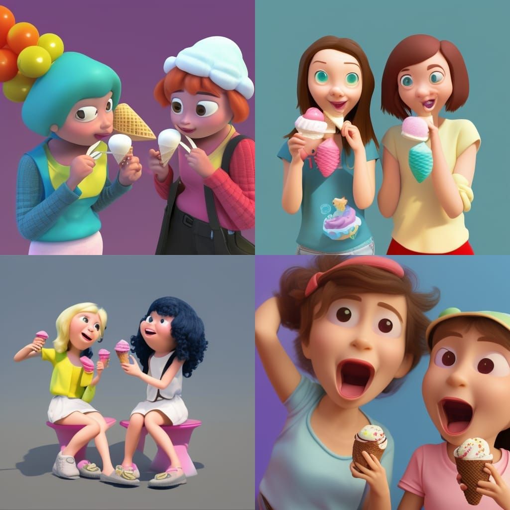 two girl friends eating ice cream